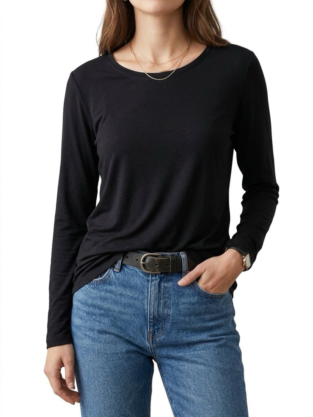 Cable & Gauge Black Long-Sleeve Scoop Neck Tee